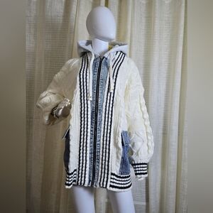 Daisy Cream and Black Hooded Cardigan